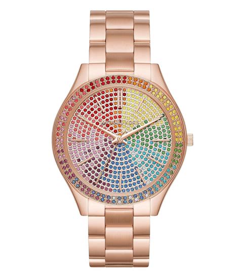 michael kors slim runway rainbow pavé rose gold tone watch